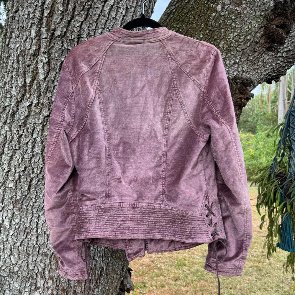 Free People Crushed Velvet Purple Moto jacket with lace up details.Size Large - Picture 4 of 16